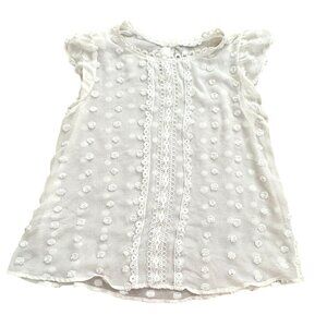 Mine Brand Sheer Polka Dot Mock Neck Blouse-Cream-L-GUC